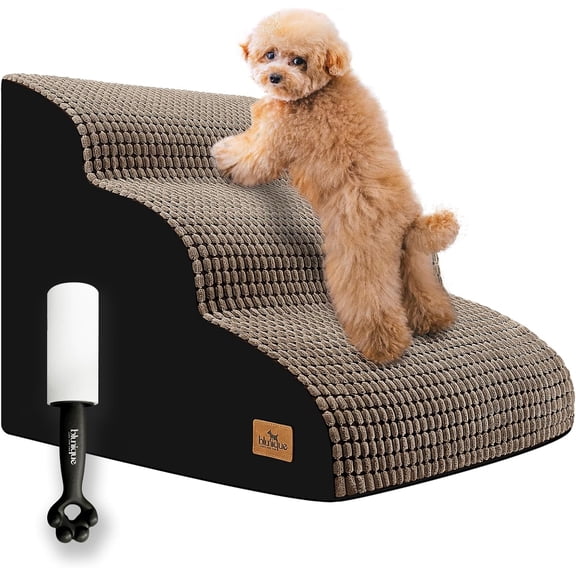 Dog Stairs for Bed 15.8'' H, 3 Step Dog Ramp for Small Dogs and Cats, Curved Dogs Steps for Sofa Couch or Chair, Portable Pet Stairs for High Bed Climbing, Non-Slip Balanced Pet Step Indoor, Brown