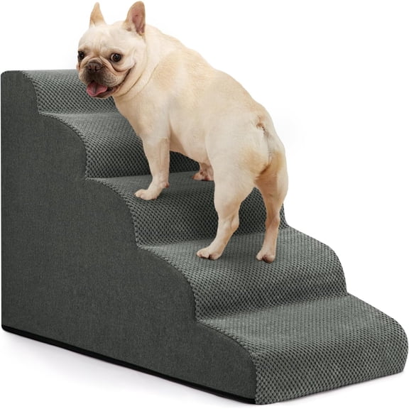 Dog Stairs for Bed 22.4H,5-Step Dog Ramp for Small Dogs & Cats,Pet Steps for Dogs to get on High Bed, Indoor Anti-Slip Pet Stairs for Old Cats and Puppy,Grey