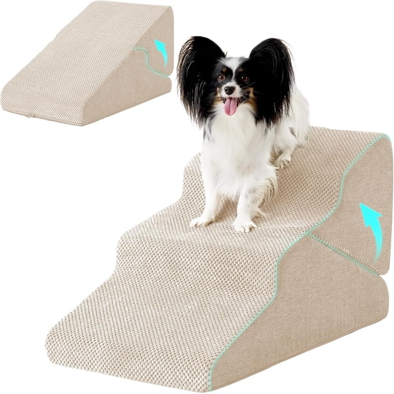 Dog Stairs for Bed 4-Step Dog Steps for High Bed, Pet Stairs for Small Dogs and Cats to Get on Beds, Couch, Non-Slip Balanced Pet Steps and Ramp with Waterproof Cover and Tunnel