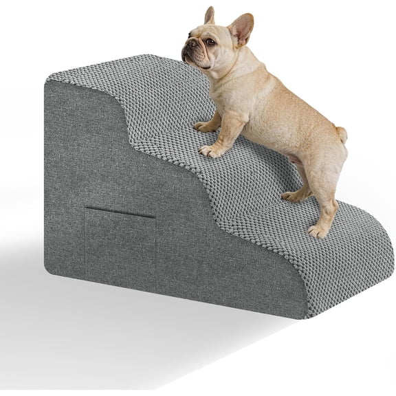 Dog Stairs for Bed & Couch, 15.7"H 3-Step High Density Foam Dog Steps for Small & Senior Dogs, Non-Slip Stable Pet Stairs for Sofa, Bedside, Balanced Bedroom Doggy Ramp with Removable Cover