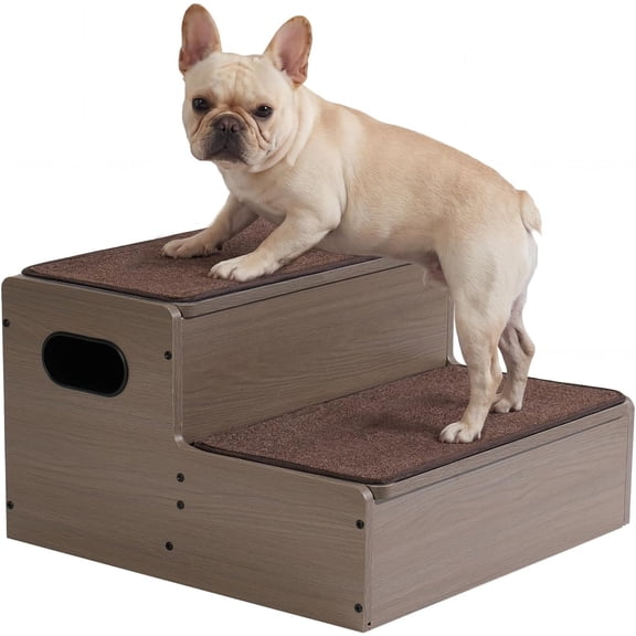 Dog Stairs for Bed Couch with Storage 12" H 20" W, 2 Steps Wooden Steps for Dogs to Get on Bed with Non Slip Rug, Joint Friendly Pet Cat Stairs Puppy Doggy Ramp Ladder for Small to Large Dogs