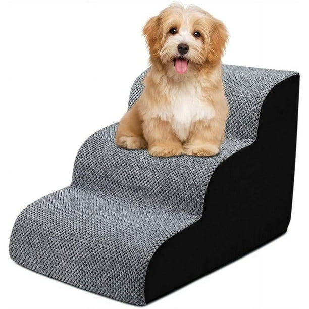 Dog Stairs for Bed, Pet Stairs for Small Dogs, 3-Layer High-Density Foam Pet Steps, Non-Slip Gentle Slope Dog Stair Ramp with Removable and Washable Cover, Suitable for small, short, elderly pets.