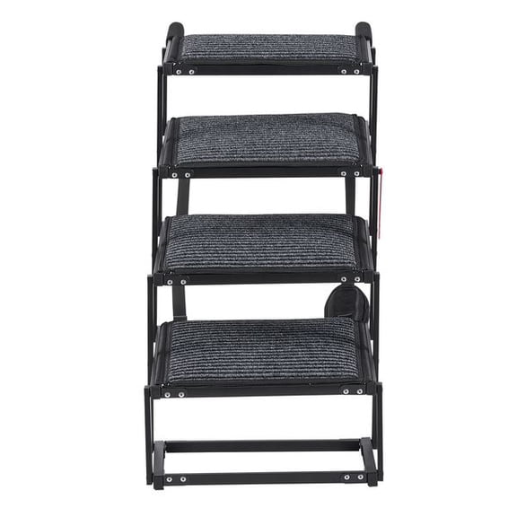 Dog Stairs for Car, 4 Steps Extra Wide Foldable Dog Ramp for Large Dogs with Non-Slip Rug Surface, Portable Lightweight Pet Ladder for Car, SUV, Truck, High Beds, Sofas, Support up to 200 lbs