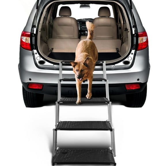 Dog Stairs for Car - Foldable Dog Ramps for Large Dogs with Non Slip Surface, Portable Dog Steps for Cars and SUV, Truck, Support Up to 200 Lbs, Silver, 5 Steps