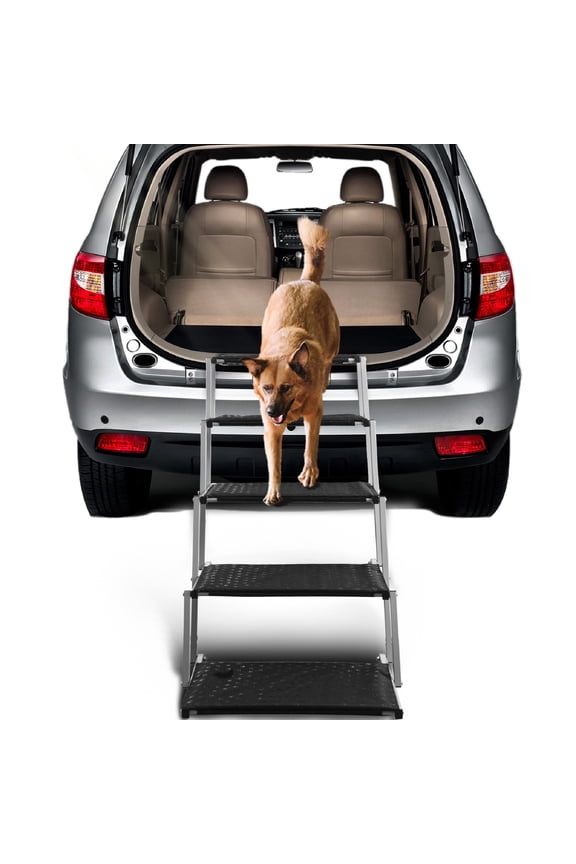 Dog Stairs for Car - Foldable Dog Ramps for Large Dogs with Non Slip Surface, Portable Dog Steps for Cars and SUV, Truck, Support Up to 200 Lbs, Silver, 5 Steps