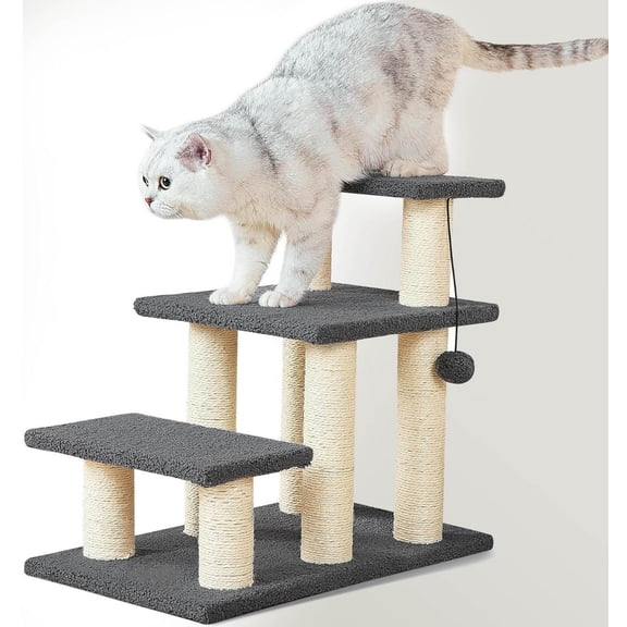 Dog Stairs & Cat Scratching Post Pet Steps for High Beds Couch, High-Strength Boards Holds up to 150 lbs for Indoor Pets Climbing Playing, Combination Options, Grey