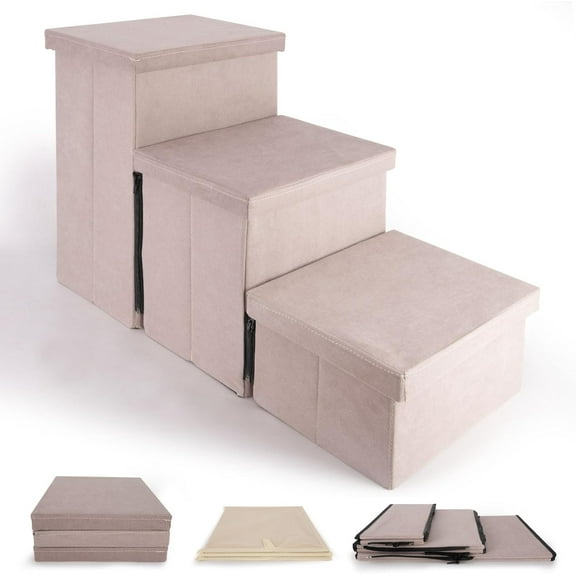 Dog Stairs, Dog Steps for Bed, Foldable Dog Stairs for Large Dogs, 3 Tiers Non-Slip Dog Steps for High Bed or Couch, Pet Stairs Pet Steps Hold Up to 200 lbs