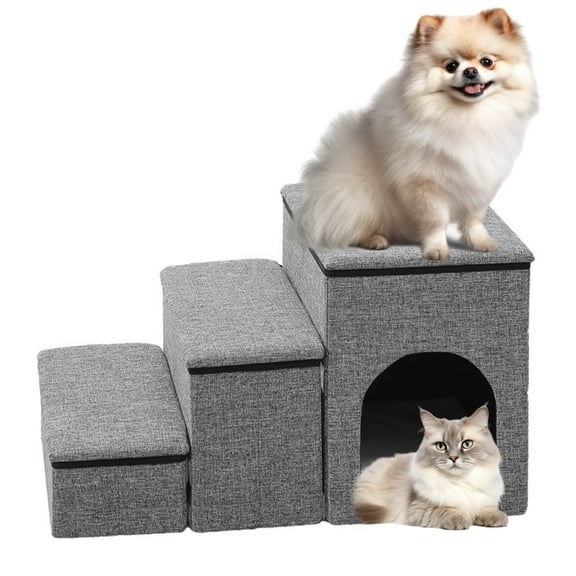 3-Step Dog Stairs 16.5"H Pet Steps with Storage for Couch, Sofa, Chair, for Small Dogs Puppy up to 165lbs