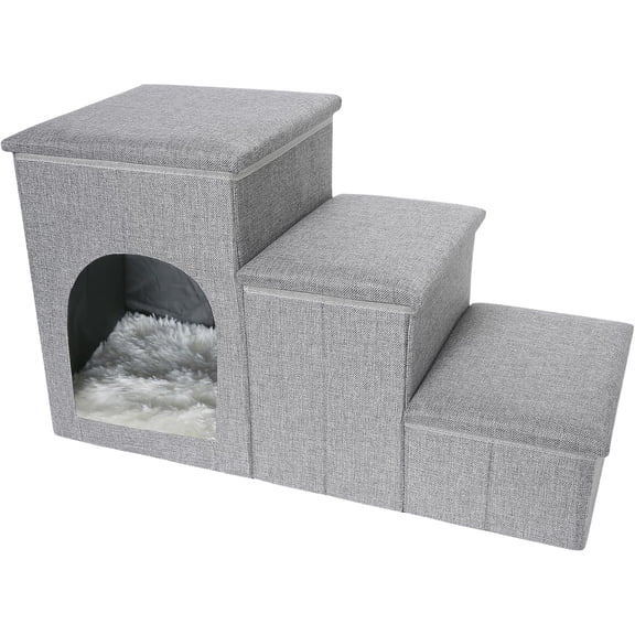 Dog Stairs, Foldable Pet Steps with Storage, Indoor Ramp for Bed Couch