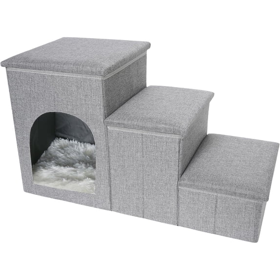 Dog Stairs, Foldable Pet Steps with Storage, Indoor Ramp for Bed Couch