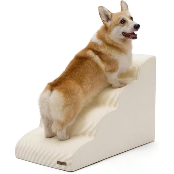 Dog Stairs For Large Dogs Pet Steps Ramp For High Bed And Couch With CertiPURUS Certified Foam With NonSlip Bottom Beige 4 Steps