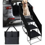 Dog Stairs with Guardrail for Large Dogs Extra Wide 20 Inch Step, High34 in 4 Step Foldable Dog Ramp, Supports up to 230 lbs Designed for Oversized SUVs, Off Road Vehicles, and Pickup Trucks- Felt
