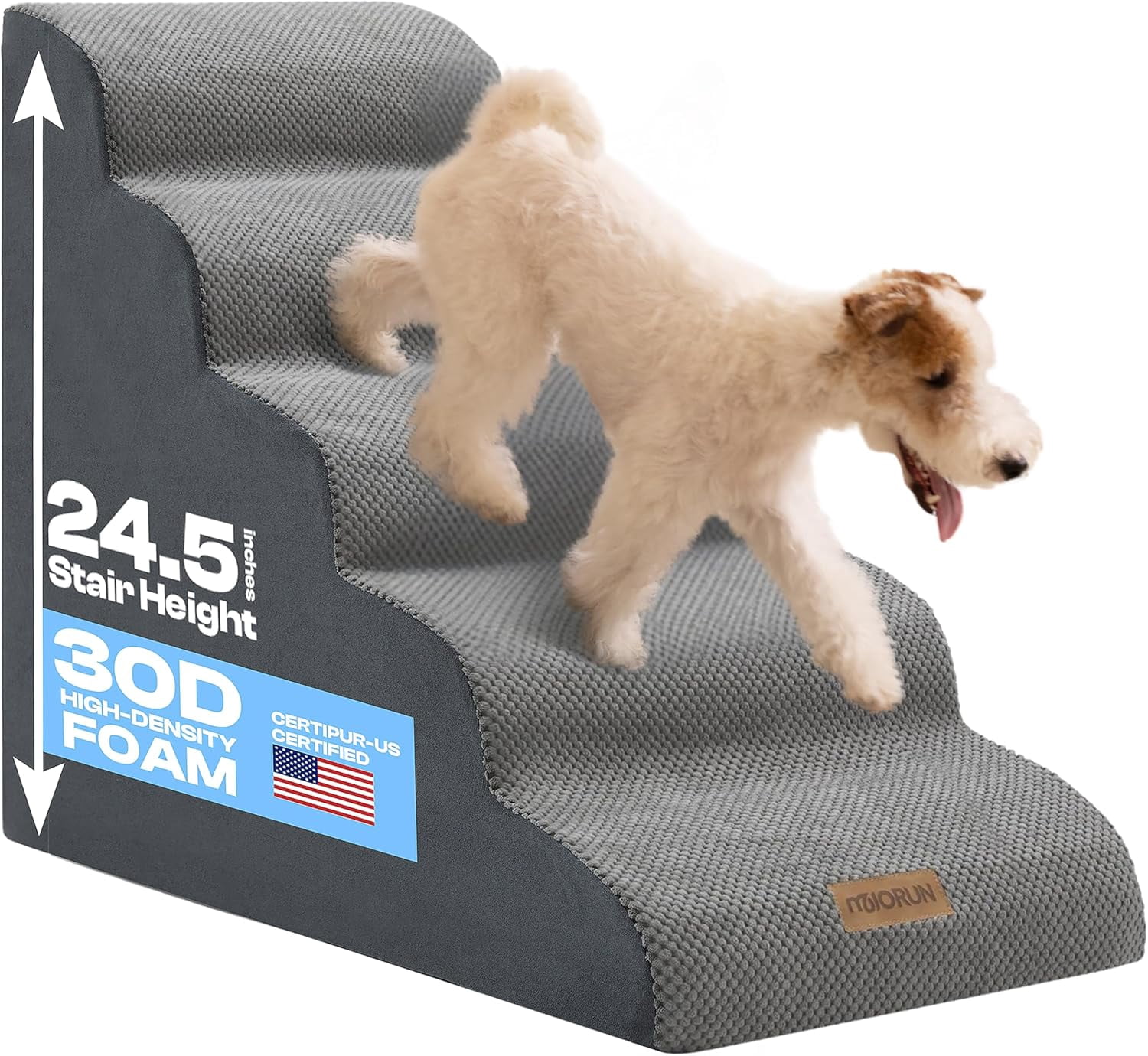 Dog Stairs for High Beds Up to 26", Extra-Tall 24.5" 5-Step Foam Pet ...
