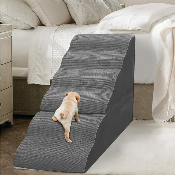 Dog Stairs for High Beds 30-36 inches Tall, 6-Step Dog Steps for Bed 32-36 inches for Small Large Dogs, Doggie Ramp for Bed, 30D Foam Pet Stairs for Old Dogs/Cats, Free-Installation, Grey