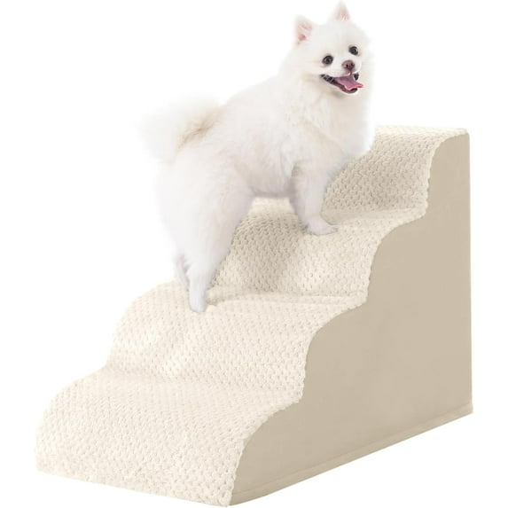 Dog Stairs Ramp, Curved 4-Step Dog Steps for Small Dogs and Cats, Pet Stairs for High Beds and Couch with Anti-Slip Washable Cover and Durable High Density Foam, Beige