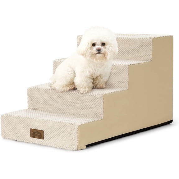 Dog Stairs for Small Dogs 15.7" H, 4-Step Gentle Incline Pet Step for Couch Sofa, Non-Slip Right-Angle Dog Ramp for Puppy Doggie Senior Cats, 15.7x23.6x15.7 Inch, Beige