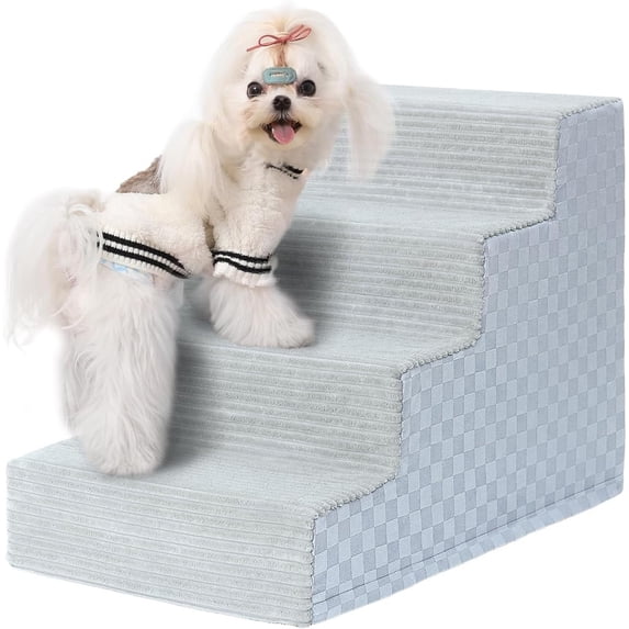 Dog Stairs for Small Dogs,17.5" H,4-Step Dog Steps Ramp for Bed and Couch with High Density Foam,Non-Slip Pet Steps for Dogs and Cats,Pet Stairs with a Washable Cover,Grey