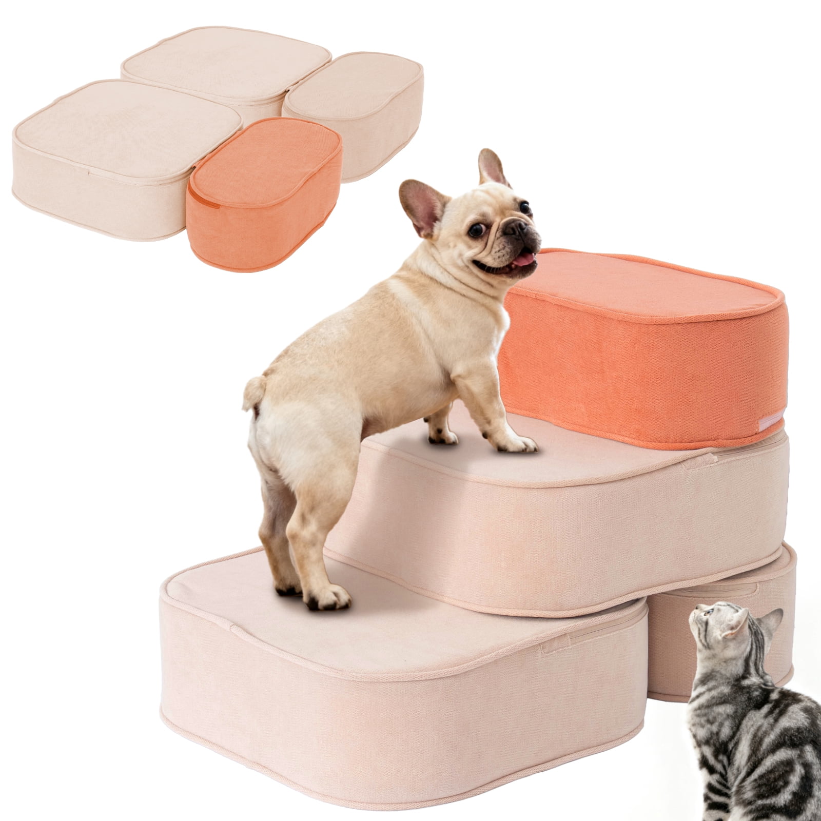 Dog Stairs for Small Dogs 17.7" H, 2-in-1 Convertible 3-Step Pet Steps for High Bed & Couch, High Density Foam Dog Ramp with Non-Slip Bottom, Safe for Puppies, Senior Dogs & Cats