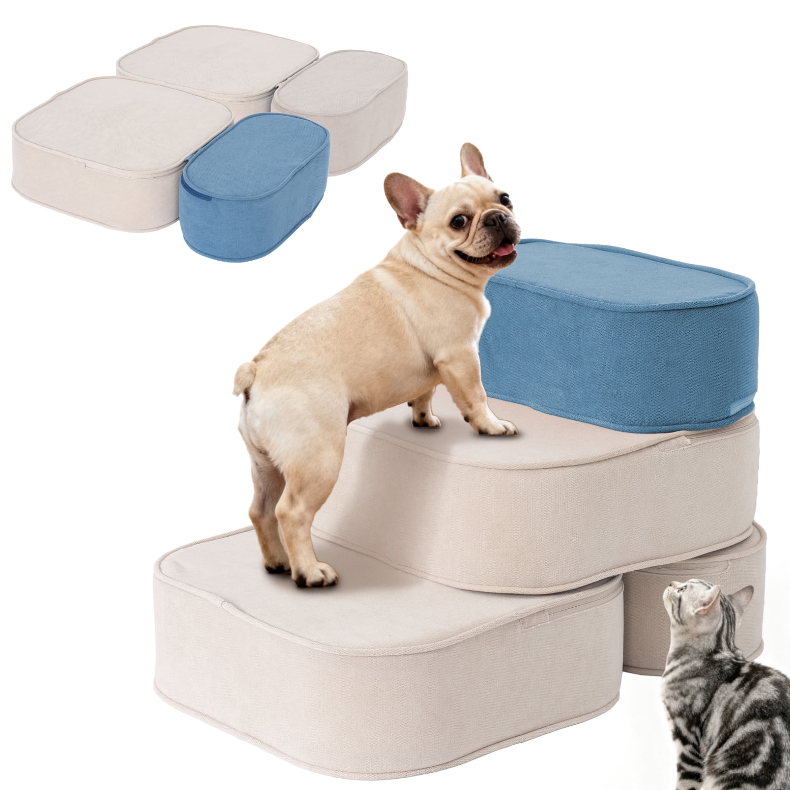 Dog Stairs for Small Dogs 17.7" H, 2-in-1 Convertible 3-Step Pet Steps for High Bed & Couch, High Density Foam Dog Ramp with Non-Slip Bottom, Safe for Puppies, Senior Dogs & Cats