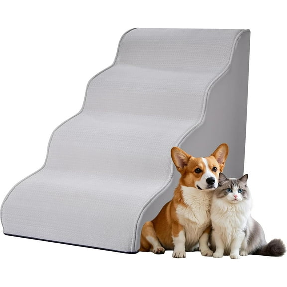 Dog Stairs for Small Dogs 19.7”H,Starry - Pattern Flocking Fabric,with Cushioning Support Layer,4-Step Dog Steps for High Bed,Couch,Sofa and Chair,Non-Slip Balanced Pet Ramp Indoor, Grey