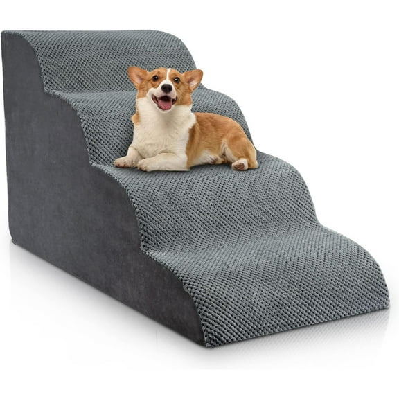 Dog Stairs for Small Dogs, 3-4-Step Dog Ramp for Bed , Dogs Steps for Bed, Couch, Pet Stairs with Non-Slip Bottom Design, Cat Scratching, High Density Foam Portable Pet Steps