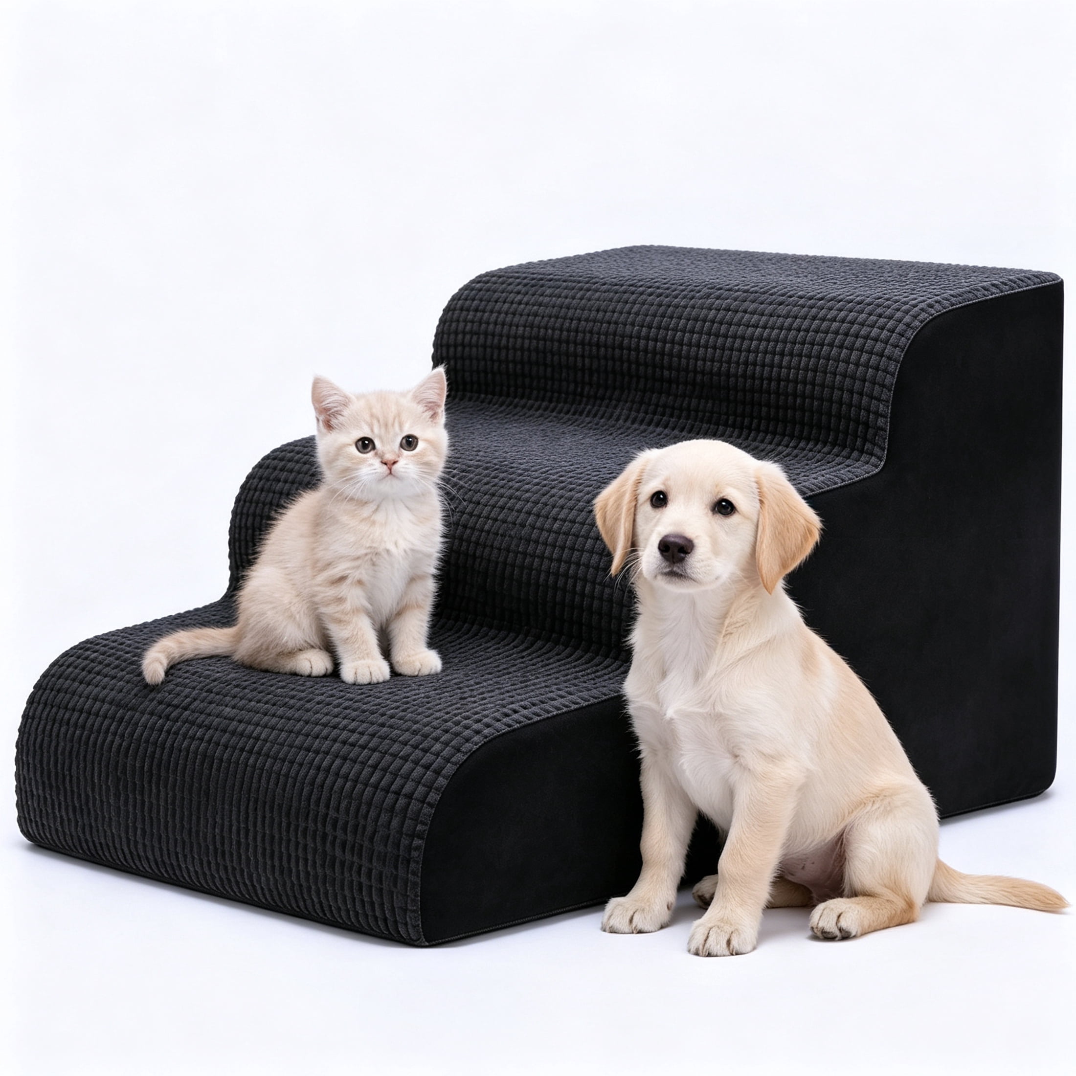 Pet Stairs, 3 Step High Density Foam Dog Steps for Small Dogs & Cats, Non Slip Pet Ramp with Removable Cover, Dog Stairs for Couch, Bed, Sofa