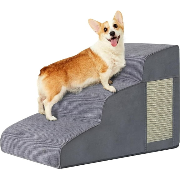 Dog Stairs for Small Dogs, 4-Step Dog Ramp for Bed 19.7" H, Dogs Steps for Bed, Couch, Pet Stairs with Non-Slip Bottom Design, Cat Scratching, High Density Foam Portable Pet Steps, Indoor, Grey