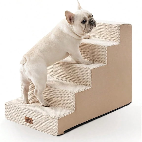 Dog Stairs For Small Dogs 5 Tier Wider Pet Stairs For High Beds 23.6 H NonSlip Dog Steps For Old Cats Puppies Small Medium Dogs 29.5x19.7x23.6 Inch Beige