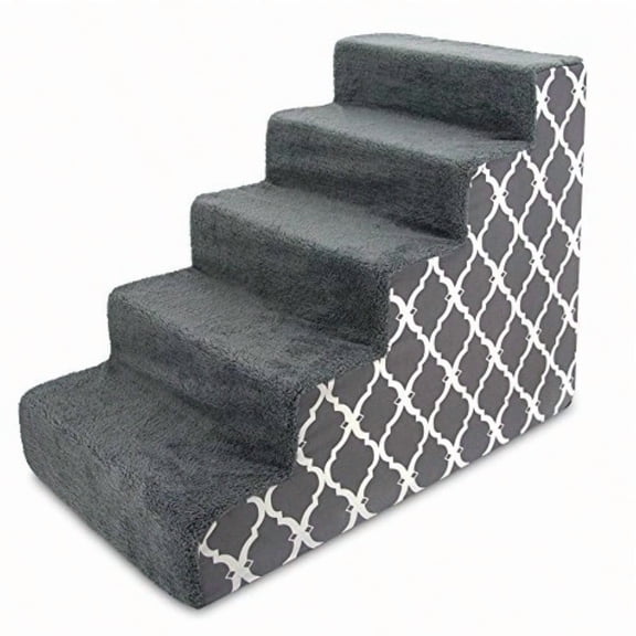 Dog Stairs For Small Dogs Cats Foam Pet Steps Portable Ramp For Couch Sofa And High Bed NonSlip Balanced Indoor Step Support Paw Safe No Assembly Gray Lattice Print 5Step