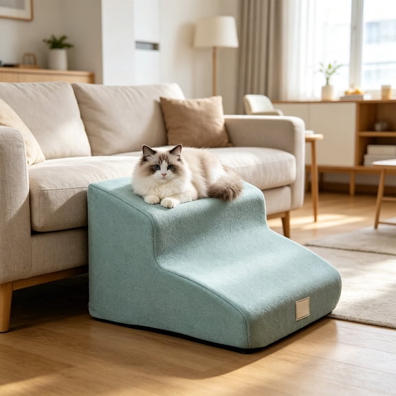 Dog Ramp for Couch Or Bed, Non-Slip 2 Step Pet Ramp for Couch Or Bed, Blue | High-Density Foam Support, Dog Stairs for High Beds, Suitable for Short-Legged Dogs, Injured Pets