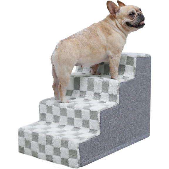 Dog Stairs for Small Dogs & Cats Pet Stairs Supportive 4-Tier Pet Steps for Bed Couch Sofa Chair, No-Slip Cat Steps with Removable Washable Cover, 24" D x 15" W x 17.5" H, Grey