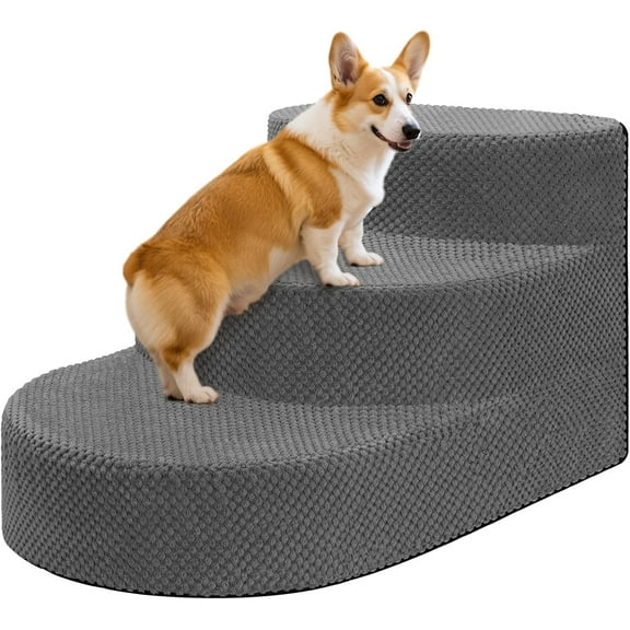 Stairs for Small Dogs, Steps for Small Dogs & Cats, 3 Steps Ramp for High Beds, Couch, Window, Sofa, Pet Stairs with Removable Washable Cover, Non-Slip Sturdy Pet Steps, Grey