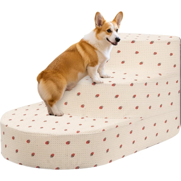 Dog Stairs for Small Dogs, Foam Steps for Small Dogs & Cats, 3 Steps Dog Ramp for High Beds, Couch, Window, Sofa, Pet Stairs with Removable Washable Cover, Non-Slip Sturdy Pet Steps, Strawberry