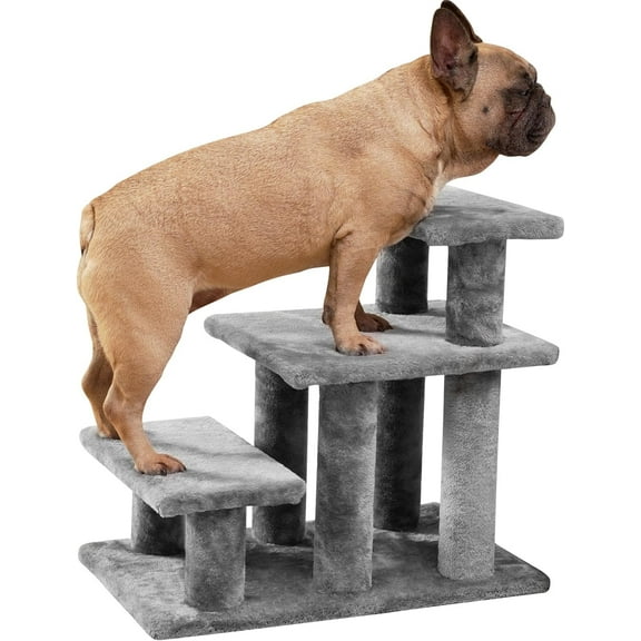 Dog Stairs for Small Dogs Old Cats, Pet Steps with High-Strength Boards and Plush Posts for High Beds Couch, Stable and Sturdy Pet Stairs, 3 Combination Options, 3 Steps-Grey