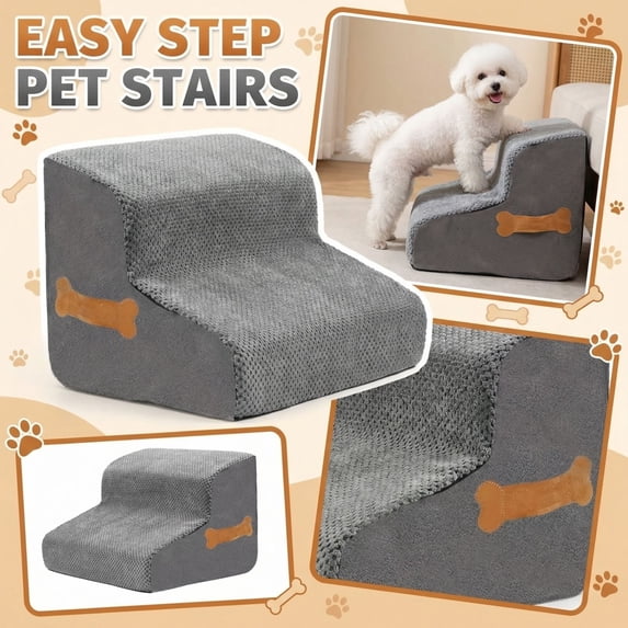 Dog Stairs for Small and Medium Dogs, 2-Step Pet Steps with High-Density Foam, Indoor Non-Slip Pet Ramp for Puppy and Older Dogs Cats, Dog Bed Stairs for Couch and Sofa,Grey