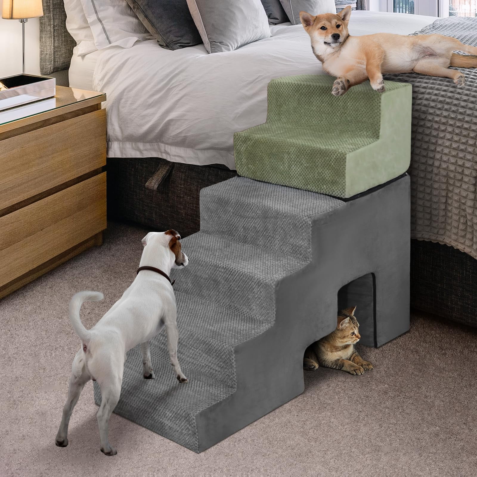 Dog Stairs LitaiL Adjustable - 30-36 Inch Foam Pet Steps For High Beds ...