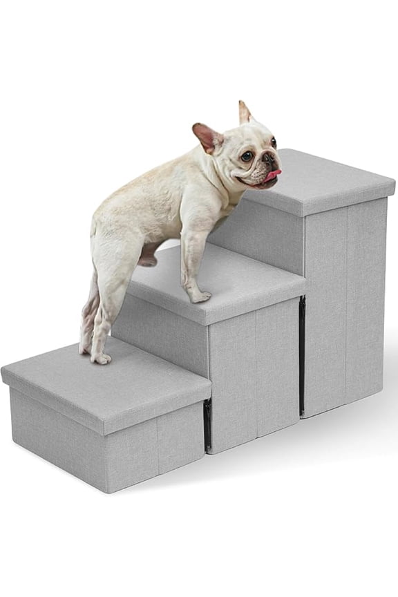 Dog Stairs 3-Step Dog Ramp, Foldable Non-Slip Pet Stairs for High Beds Or Couch and Sofa,Light Gray