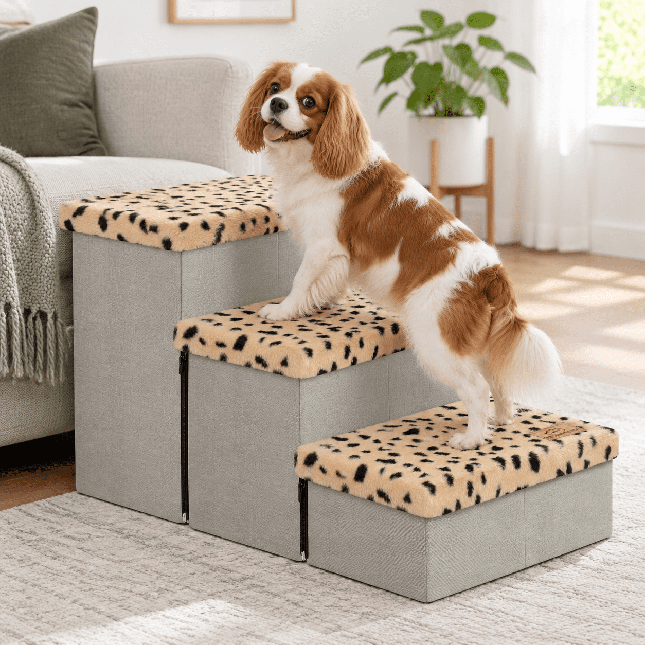 Dog Stairs With Stor Beige Leopard 3 Steps Ramp No Condo - Walmart.com