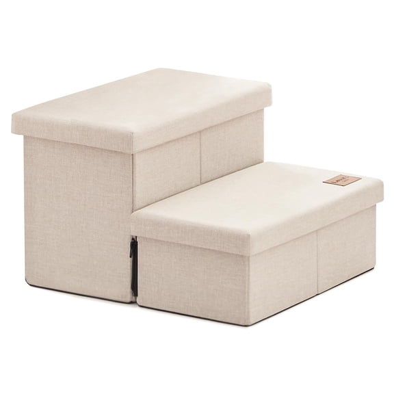 Dog Stairs With Storage 13" H Foldable Pet For Small Medium Or Large Dogs Cat Puppy Steps Ramp Zip Up To 150 Lbs Beige 2