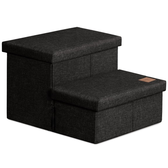 Dog Stairs With Storage 13" H  Foldable Pet For Small Medium Or Large Dogs Cat Puppy Steps Ramp Zip Up To 150 Lbs Black 2