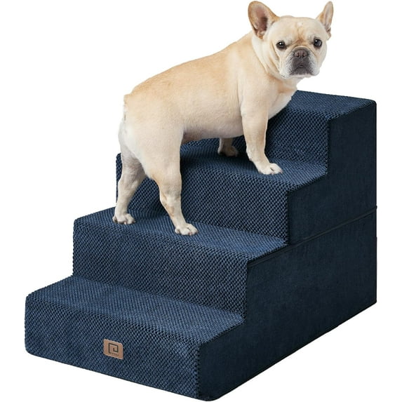 Dog Stairs for Bed 18”H, 4-Step Extra Wide Dog Steps for High Bed, Pet Steps for Small Dogs and Cats, Non-Slip Balanced Pet Ramp,Navy