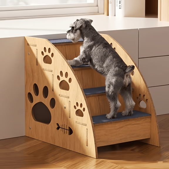 Dog Stairs for Bed and Couch with Non-Slip Steps, Wood Pet Ramp for Small Dogs, 3/4 Step