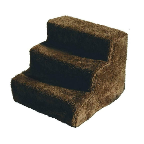 Dog Stairs for Beds, 3 Steps for Smaller Pets with Removable and Washable Cover, Indoor/Outdoor, No Tools Required Brown Fabric