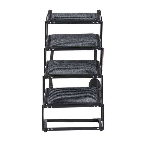 Dog Stairs for Car, 4 Steps Foldable Ramp for Large Dogs, Portable Pet Ladder for SUV, Truck, High Beds, Senior Dogs, Non-Slip, 200lbs Capacity