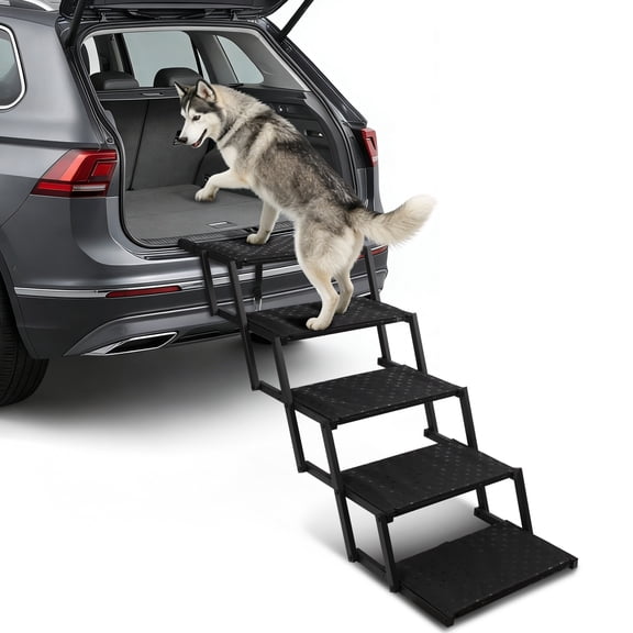 Dog Stairs for Car, Foldable Dog Ramps for Large Dogs with Non Slip Surface, for Cars and SUV, Truck, Support Up to 200 Lbs, 5 Steps