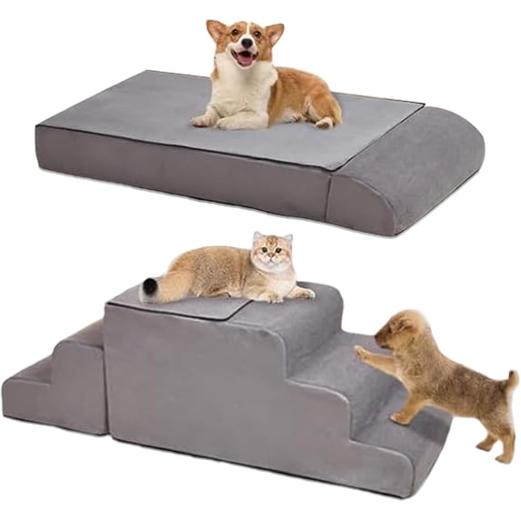 Dog Stairs for High Beds Up to 30 Inches, Non-Slip 6-Step Pet Stairs with Washable Cover for Small Medium Dogs & Senior Cats
