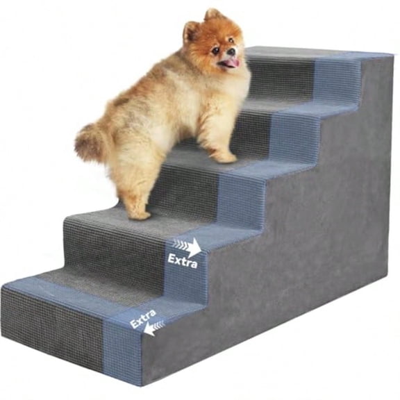 Dog Stairs for Small Dog and Cats23 H Non-Slip Bottom Pet Steps for High Beds and Couch Extra Wide High-Density Foam Pet Stairs Grey 5 Steps