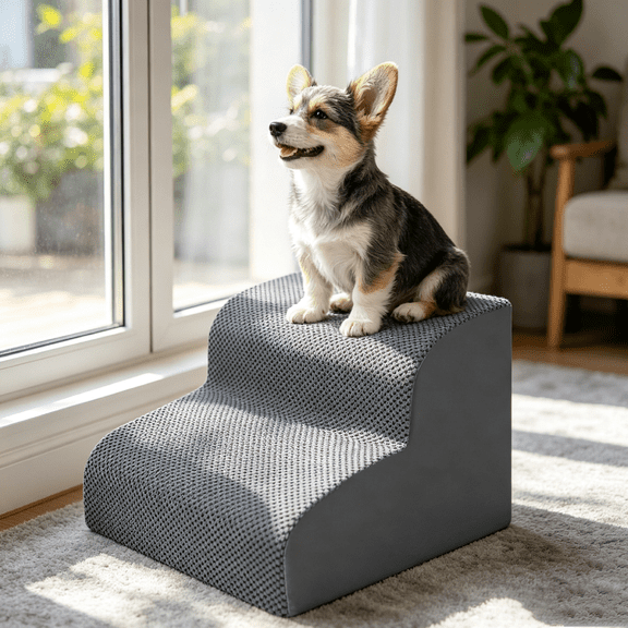Dog Stairs for Small Dogs, 2-Steps Dog Ramp for Couch, Pet Stairs with Highly Supportive Foam and Non-Slip Bottom, Pet Steps for Cat & Doggie