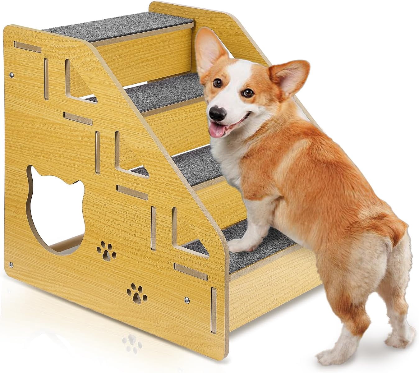 Dog Stairs for Small Dogs, 4-Step Dog Steps for Beds or Couches, Wood ...