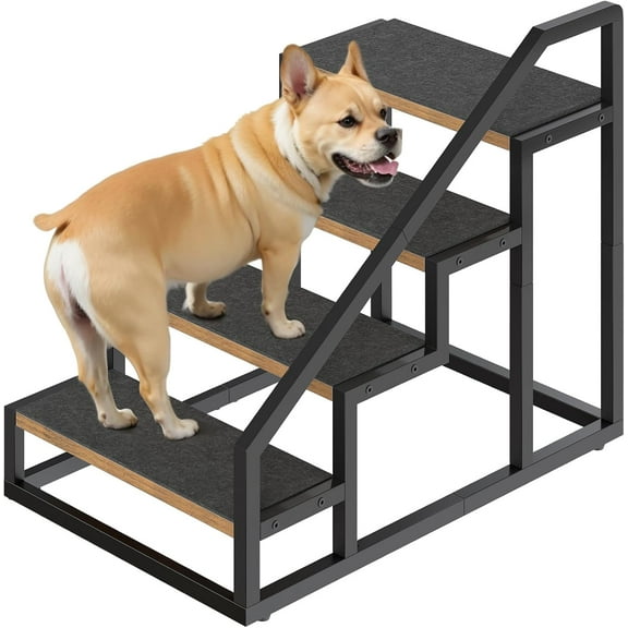 Dog Stairs for Small Dogs, 4-Steps Dog Steps for High Beds and Couch, 20.5”H Pet Steps with Non-Slip, Rustic Brown and Black